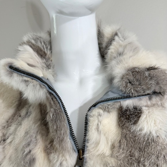 Essenza Y2K Real Lapin Fur Jacket Rabbit Fur Trim Zip Sweater Cardigan Size M - Picture 11 of 16